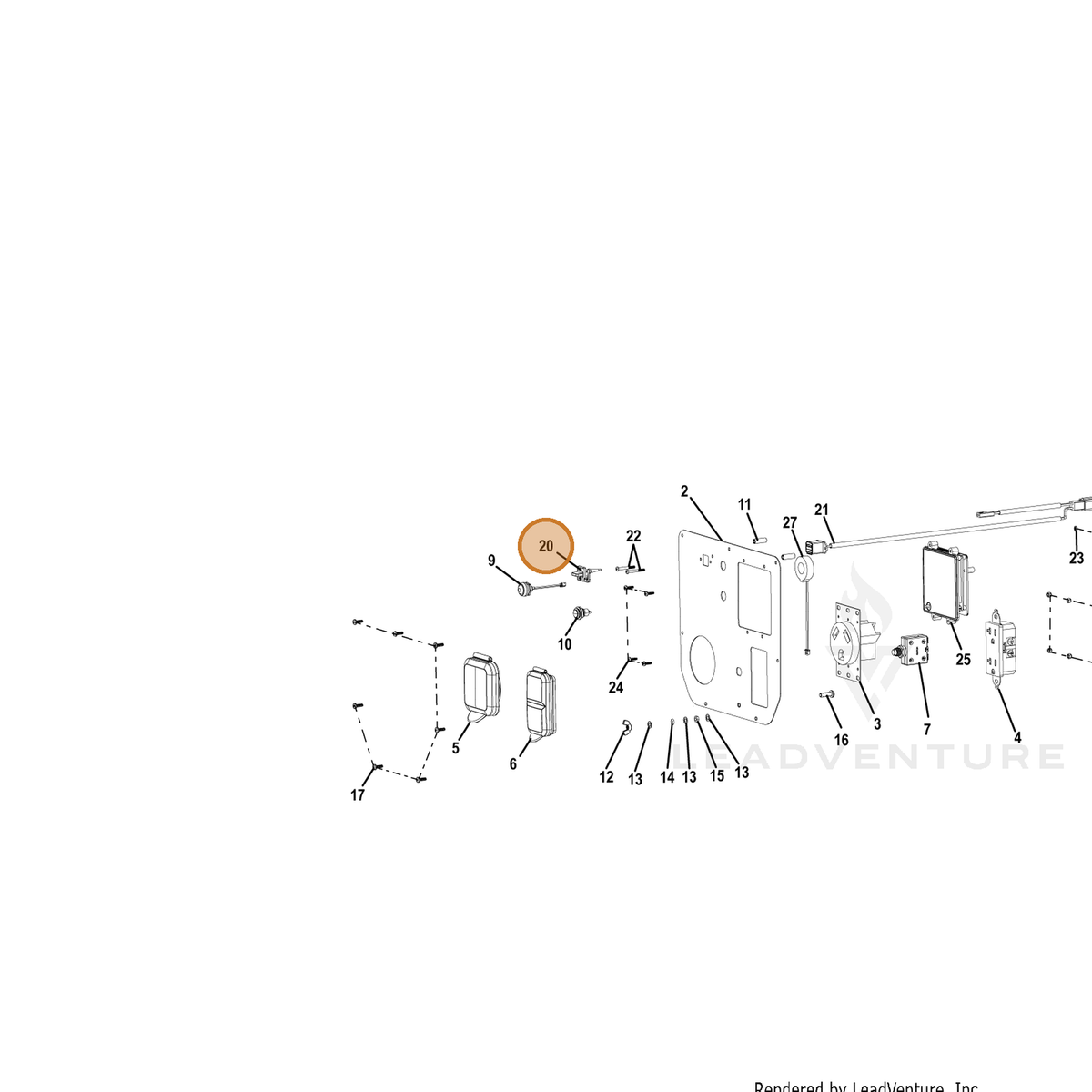 ECHO part YH479000620 — IPL diagram snippet (6x zoom, amber highlight)