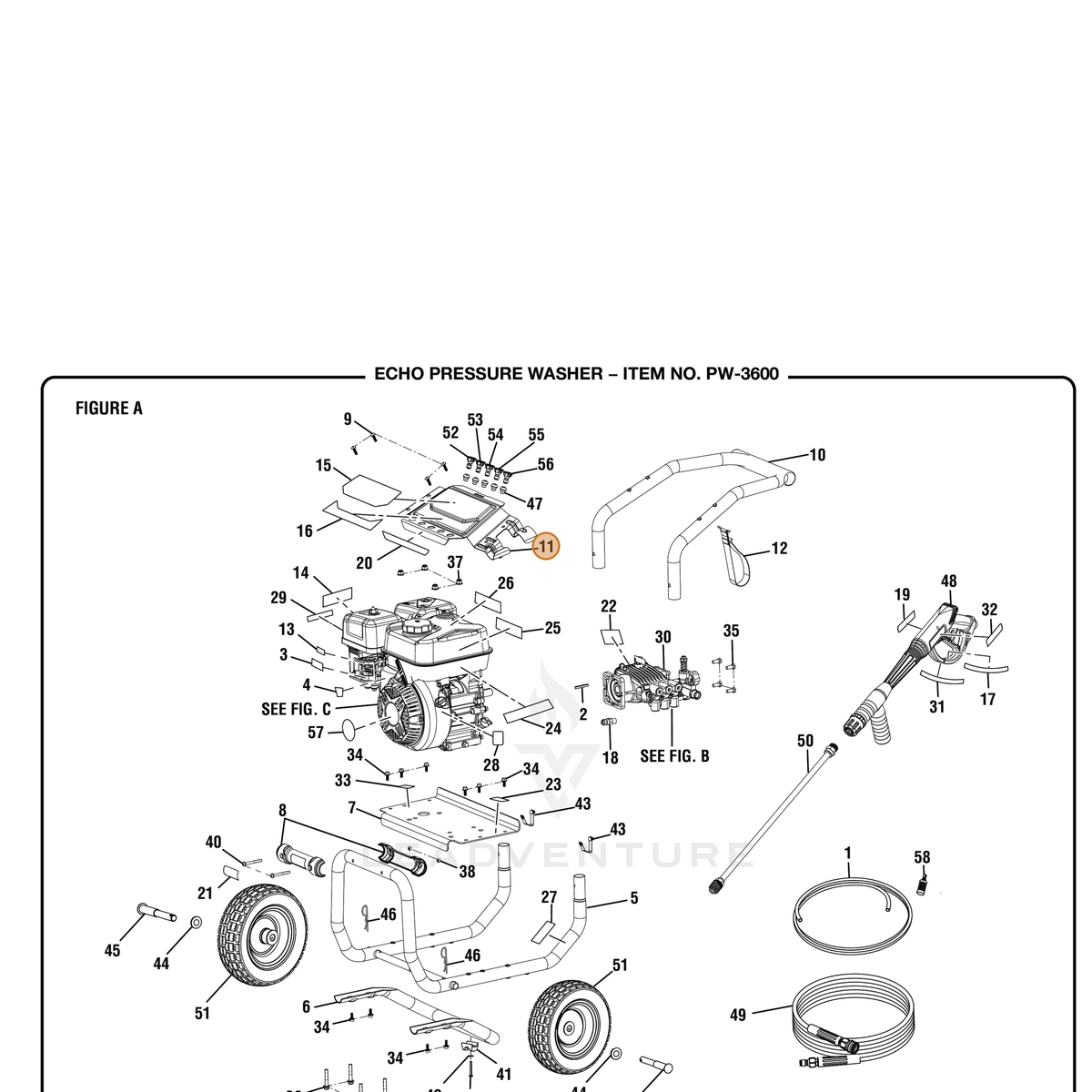 ECHO part YH479001370 — IPL diagram snippet (6x zoom, amber highlight)