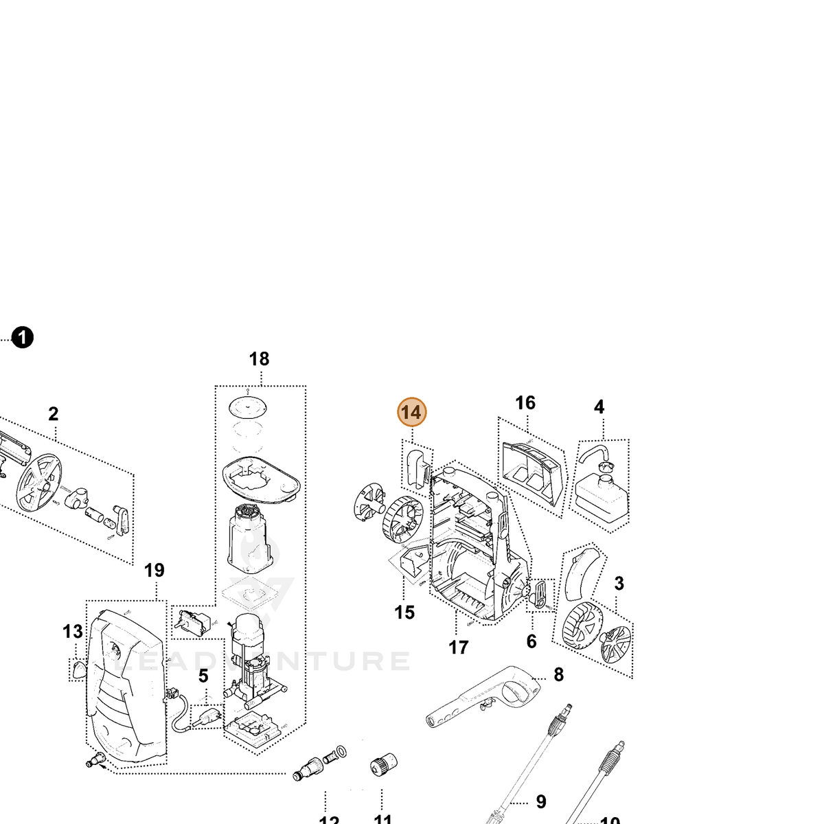 ECHO part YH479001520 — IPL diagram snippet (6x zoom, amber highlight)