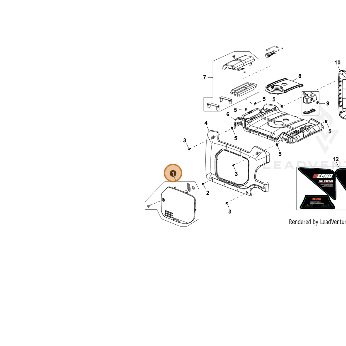 ECHO part YH479002080 — IPL diagram snippet (6x zoom, amber highlight)