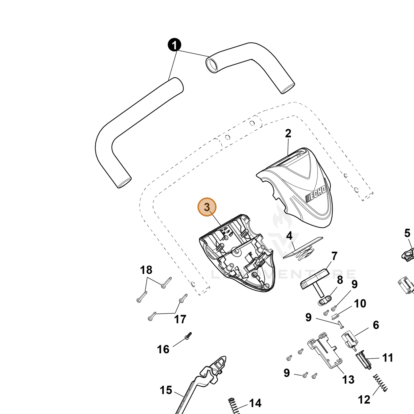 ECHO part YH479002890 — IPL diagram snippet (6x zoom, amber highlight)