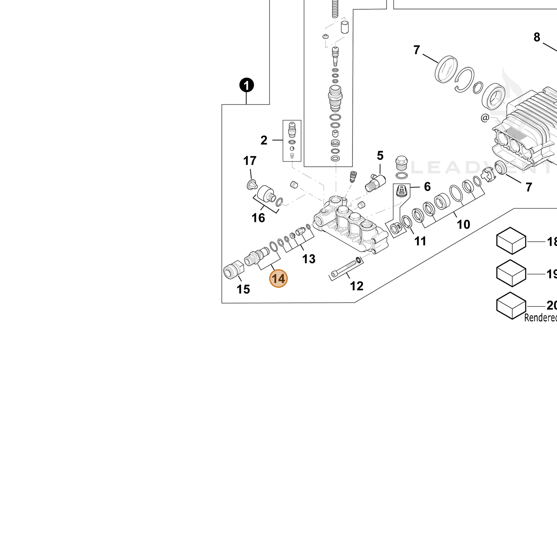 ECHO part YH482000450 — IPL diagram snippet (6x zoom, amber highlight)