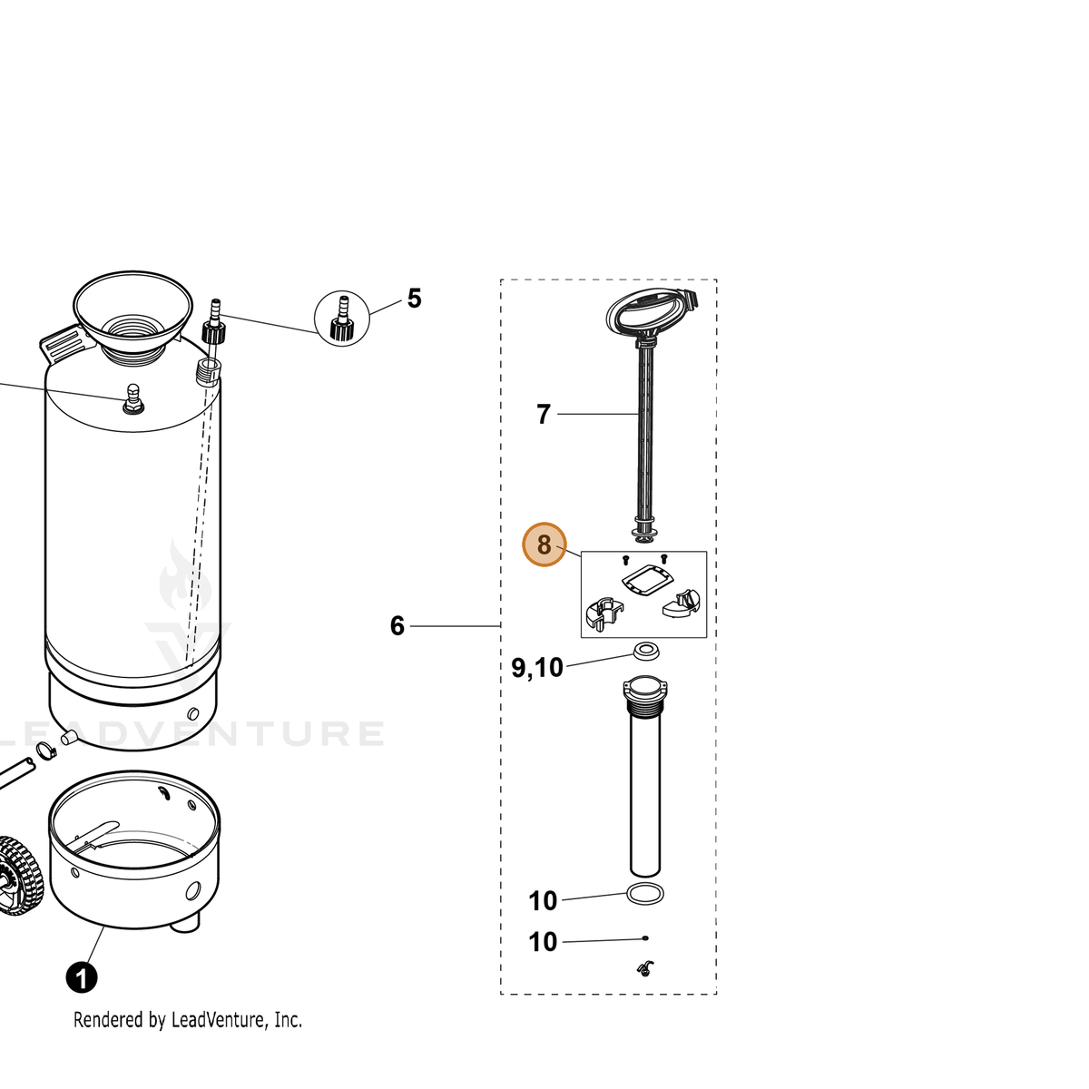 ECHO part YH482000590 — IPL diagram snippet (6x zoom, amber highlight)