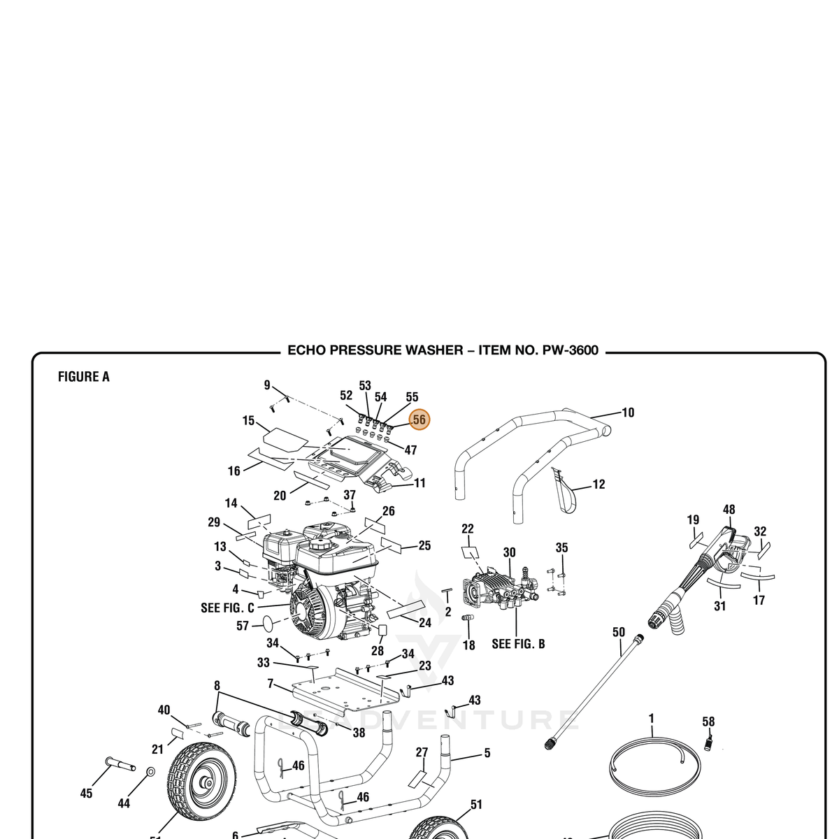 ECHO part YH483000040 — IPL diagram snippet (6x zoom, amber highlight)