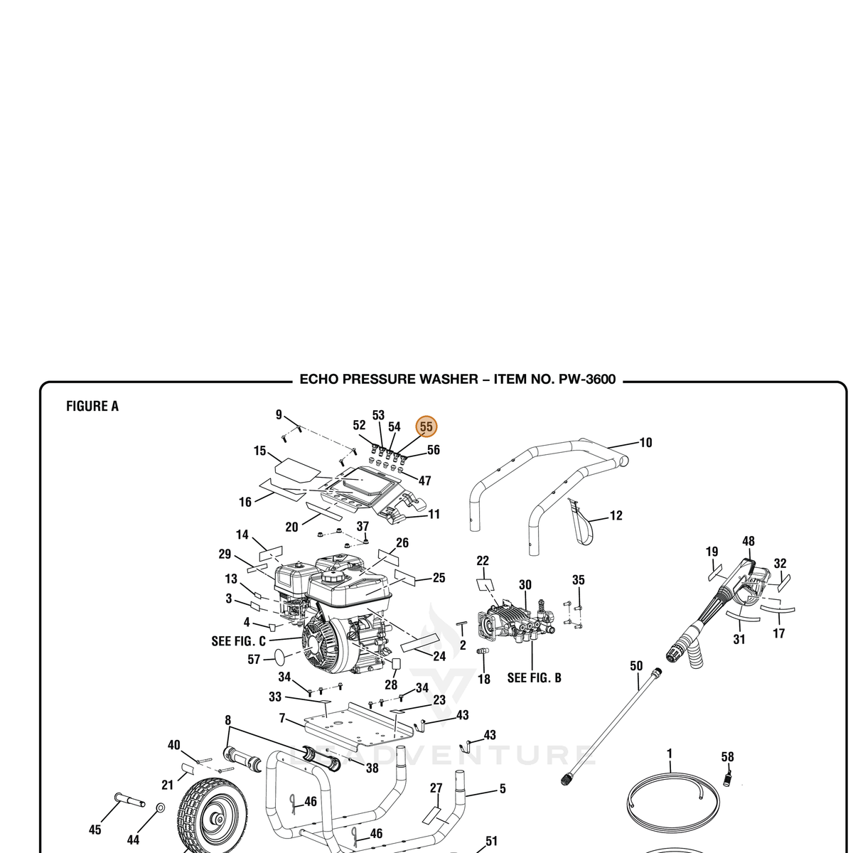 ECHO part YH483000070 — IPL diagram snippet (6x zoom, amber highlight)