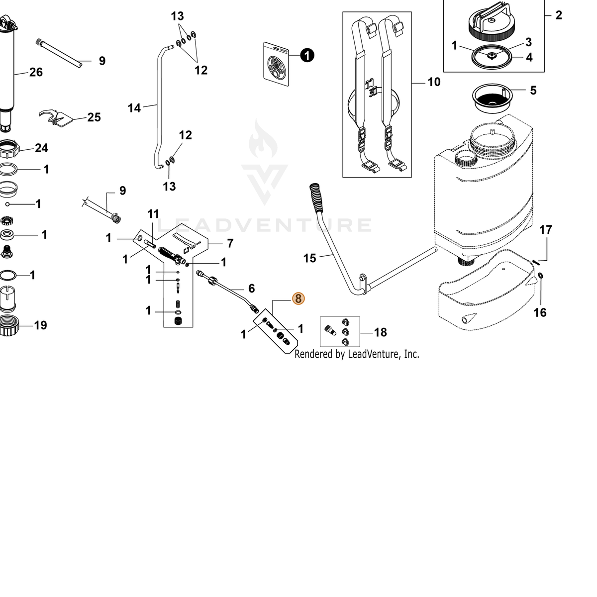ECHO part YH483000180 — IPL diagram snippet (6x zoom, amber highlight)