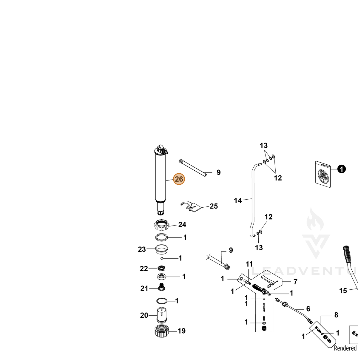 Echo part YH487000010 — IPL diagram snippet (6x zoom, amber highlight)