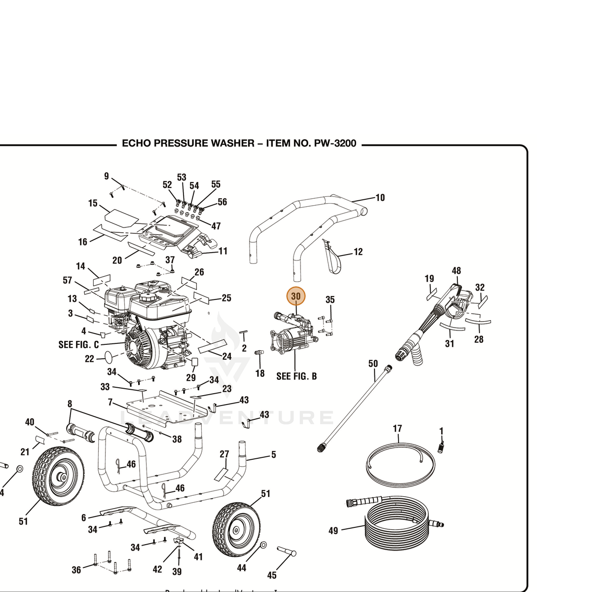 ECHO part YH604000020 — IPL diagram snippet (6x zoom, amber highlight)