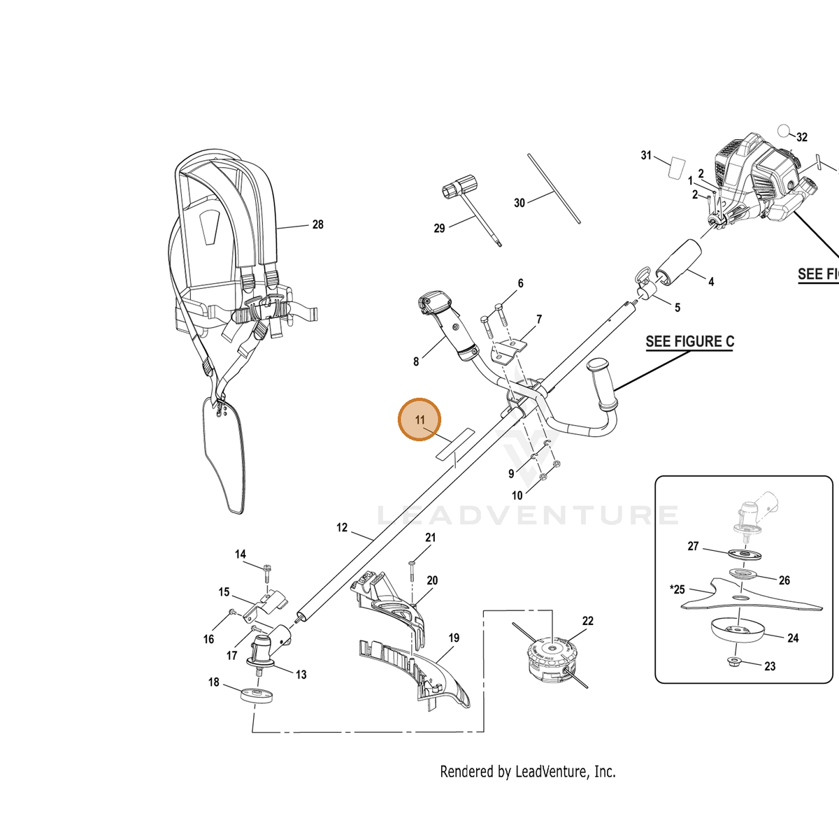 Echo part YH653000610 — IPL diagram snippet (6x zoom, amber highlight)