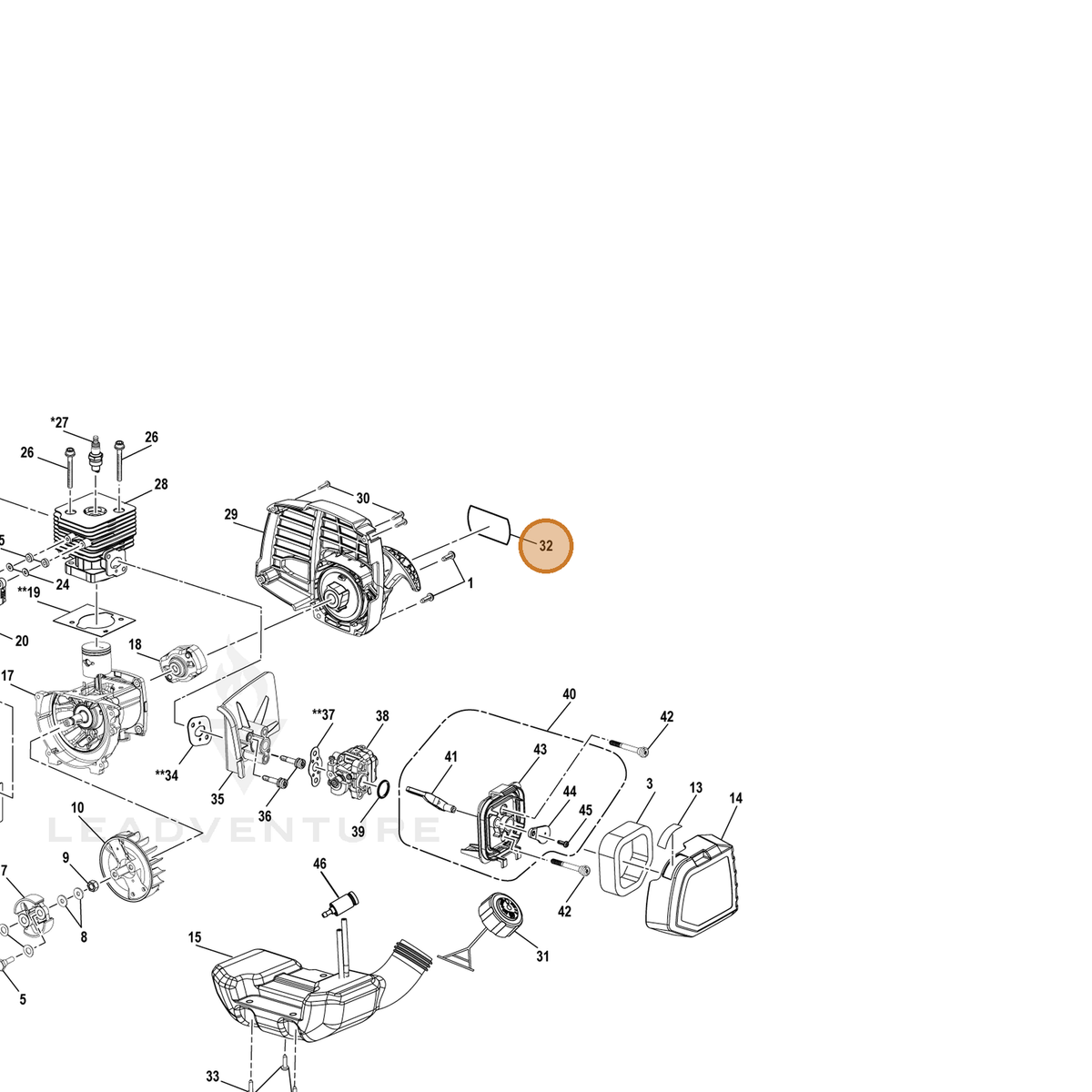 Echo part YH653000640 — IPL diagram snippet (6x zoom, amber highlight)
