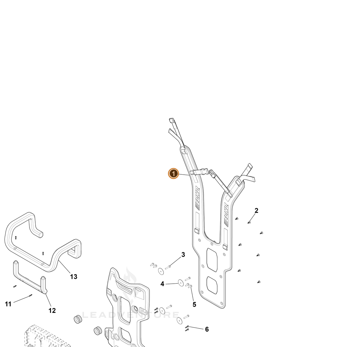 ECHO part YH750000020 — IPL diagram snippet (6x zoom, amber highlight)