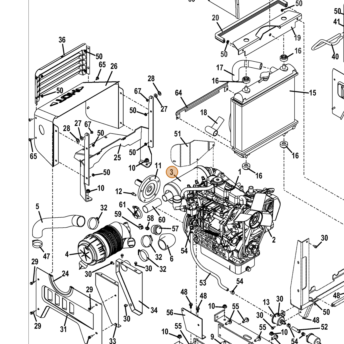 Grasshopper part 101236 — IPL diagram snippet (6x zoom, amber highlight)