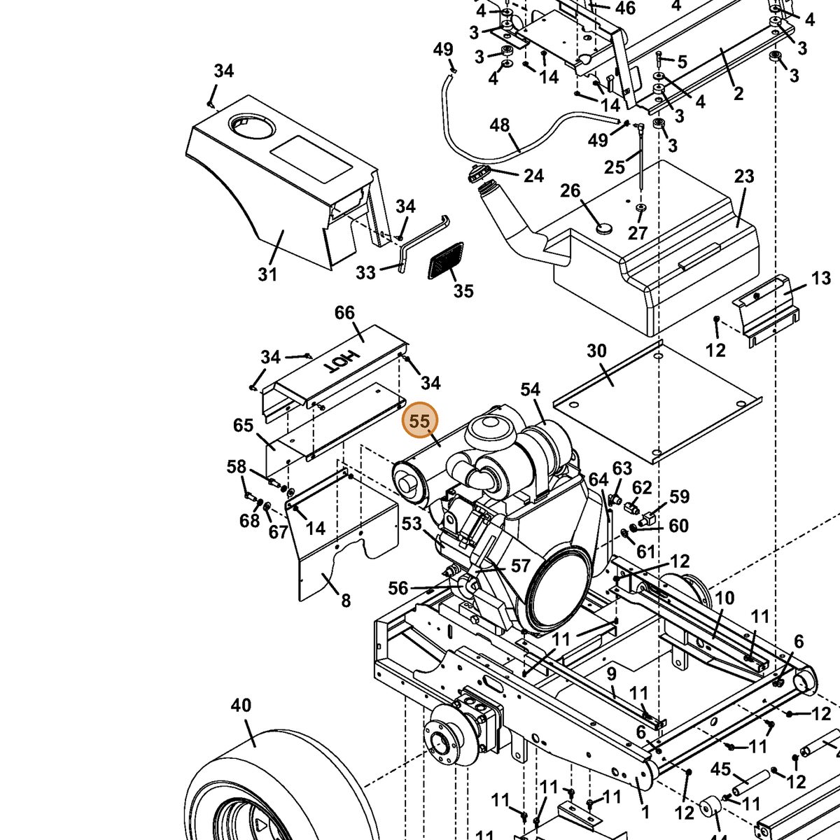 Grasshopper part 101255 — IPL diagram snippet (6x zoom, amber highlight)