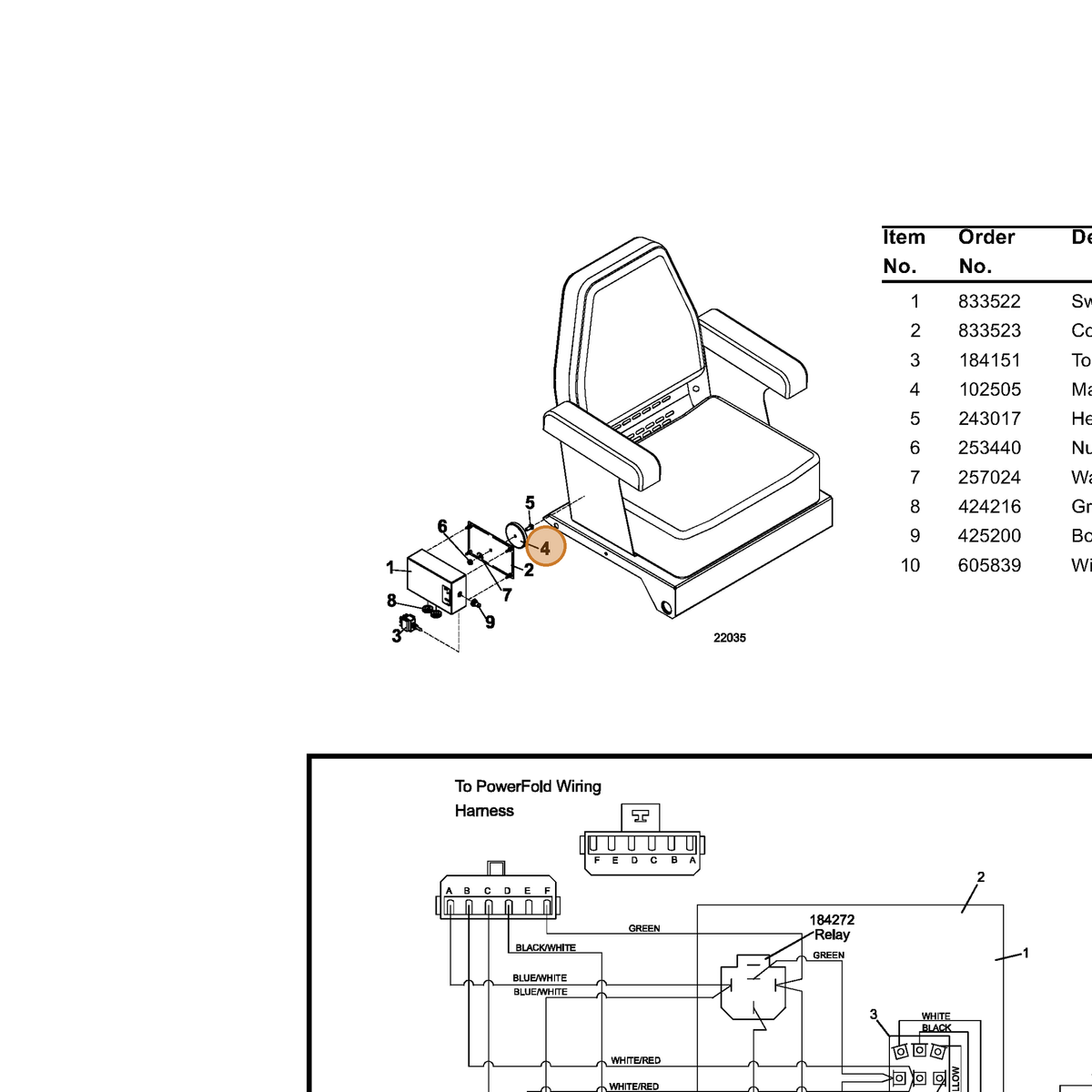 Grasshopper part 102505 — IPL diagram snippet (6x zoom, amber highlight)
