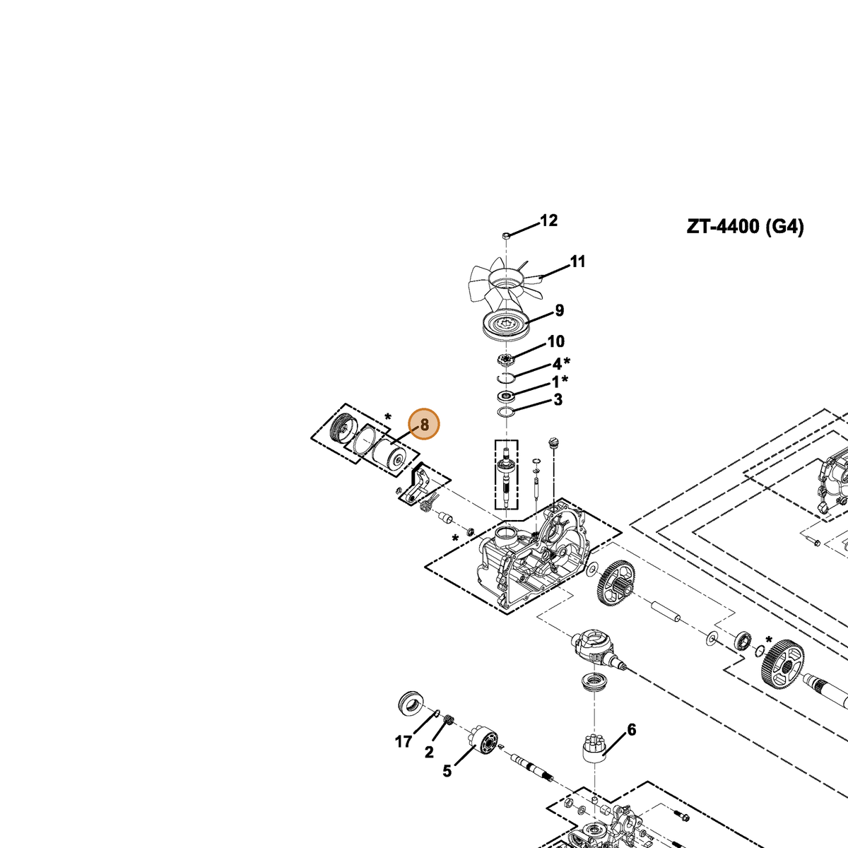 Grasshopper part 130203 — IPL diagram snippet (6x zoom, amber highlight)