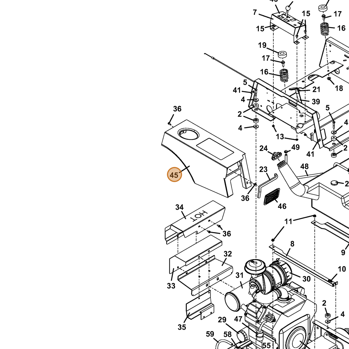 Grasshopper part 163192 — IPL diagram snippet (6x zoom, amber highlight)