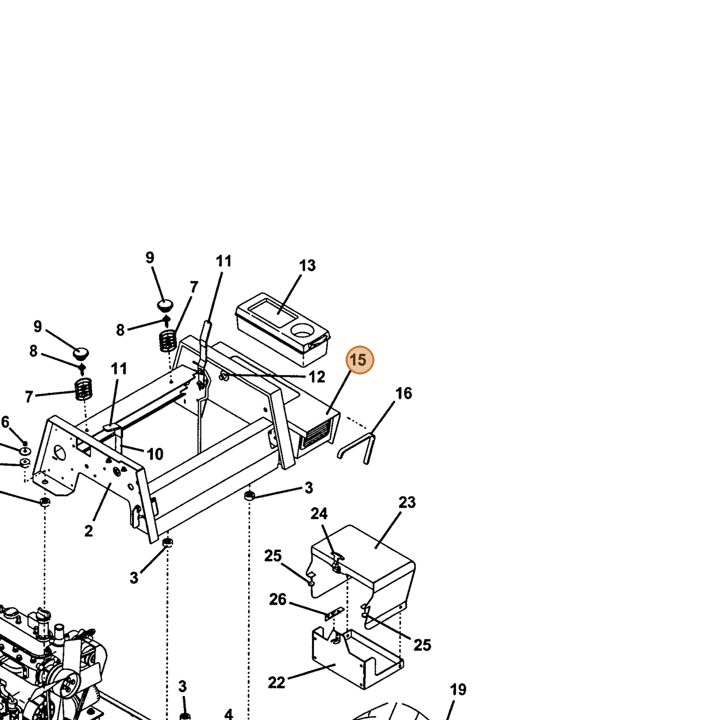 Grasshopper part 163199 — IPL diagram snippet (6x zoom, amber highlight)
