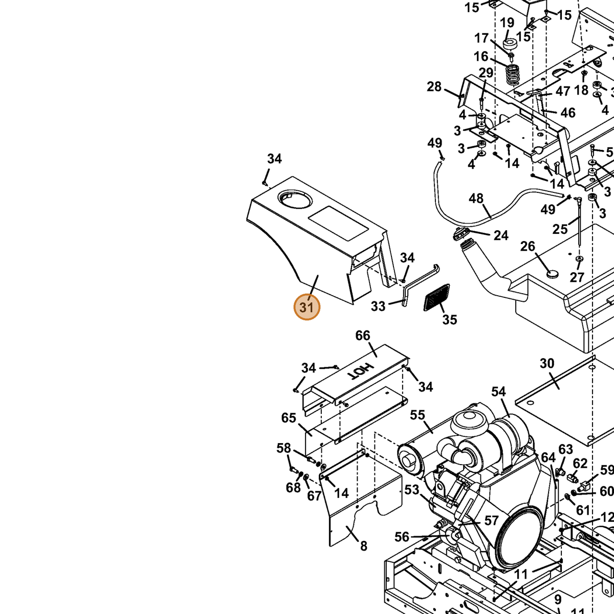 Grasshopper part 163428 — IPL diagram snippet (6x zoom, amber highlight)