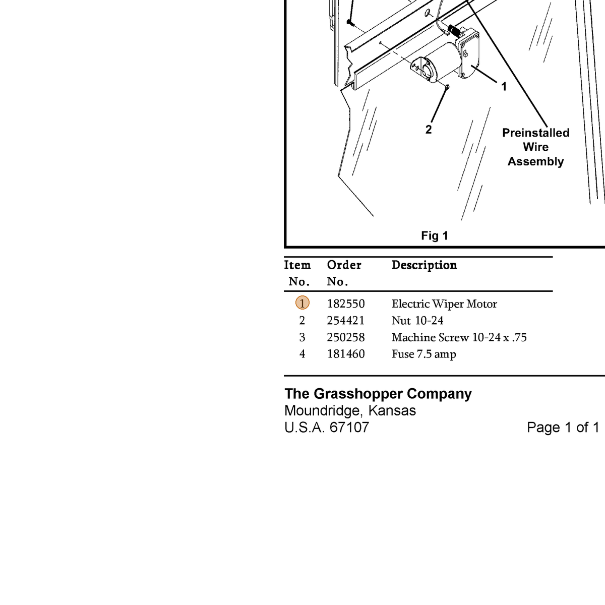 Grasshopper part 182550 — IPL diagram snippet (6x zoom, amber highlight)