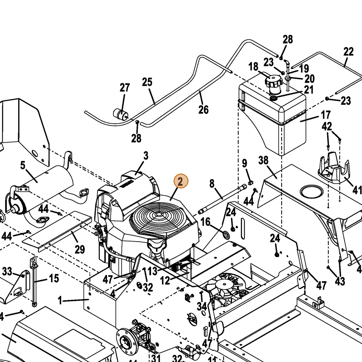 Grasshopper part 243332 — IPL diagram snippet (6x zoom, amber highlight)