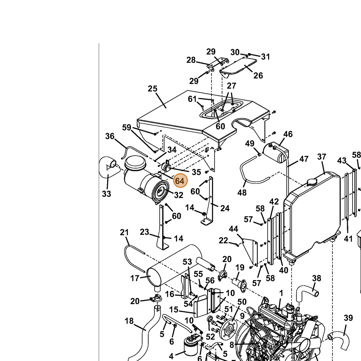 Grasshopper part 252043 — IPL diagram snippet (6x zoom, amber highlight)