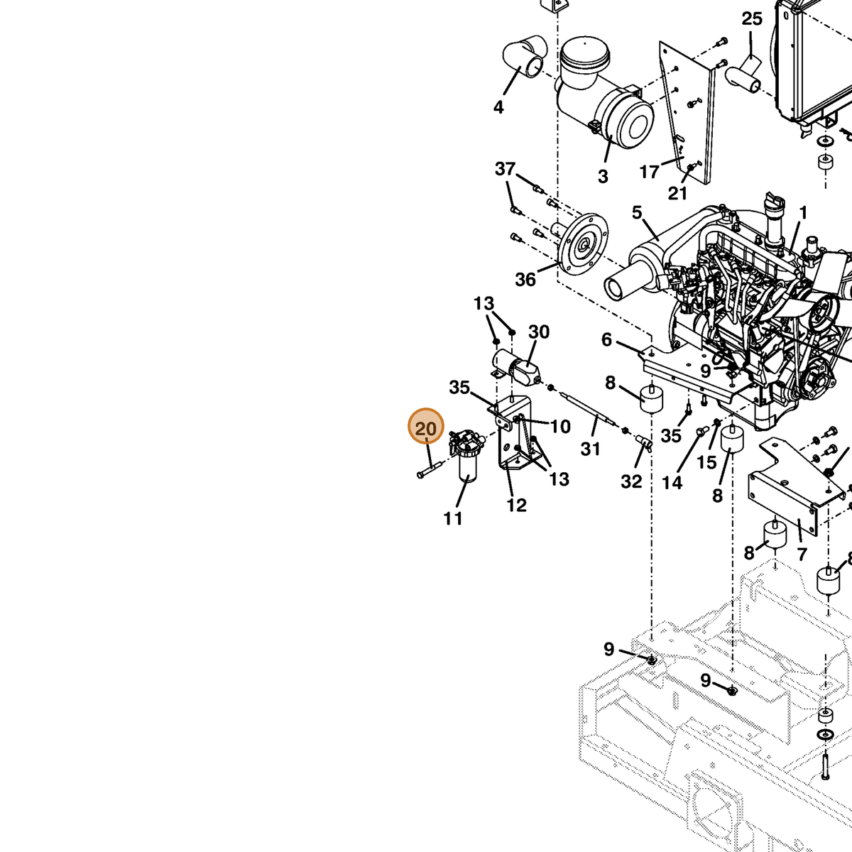 Grasshopper part 253197 — IPL diagram snippet (6x zoom, amber highlight)