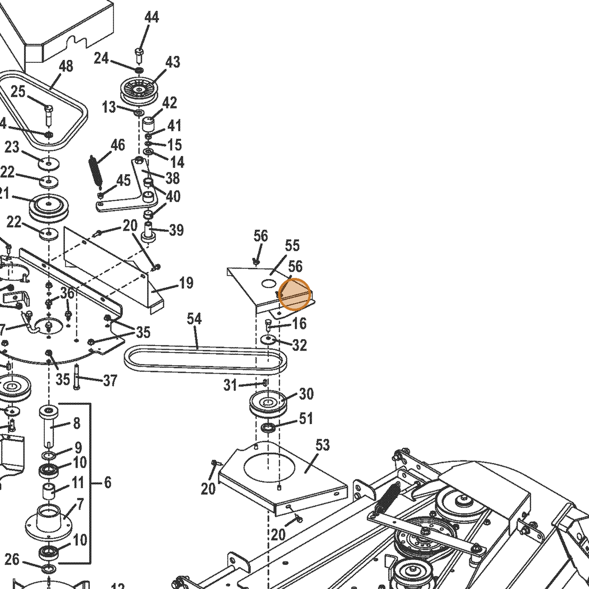 Grasshopper part 254443 — IPL diagram snippet (6x zoom, amber highlight)