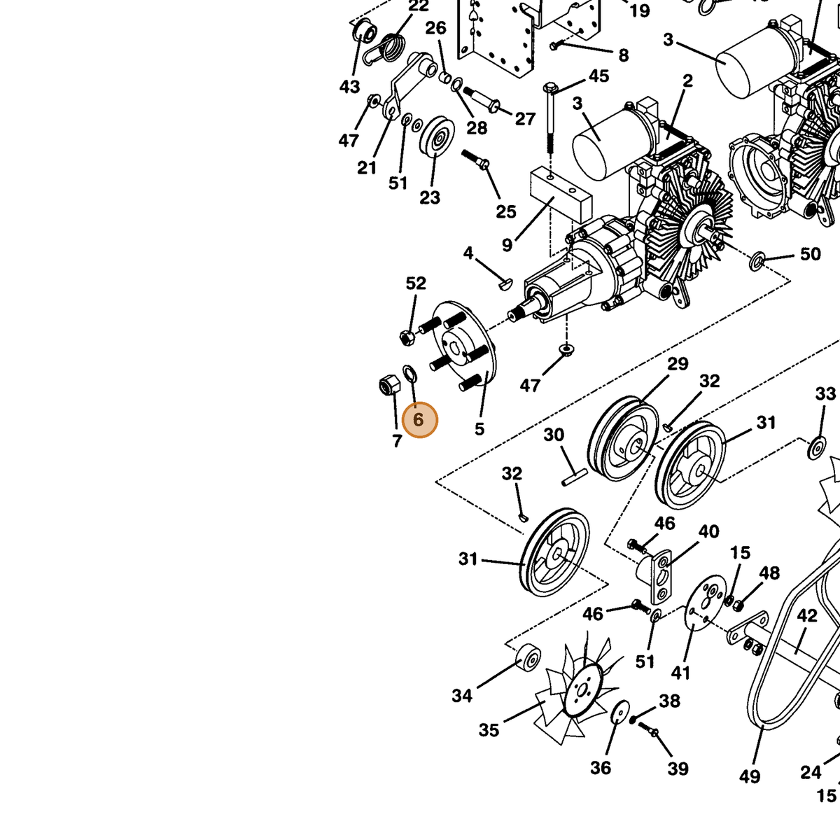 Grasshopper part 257102 — IPL diagram snippet (6x zoom, amber highlight)