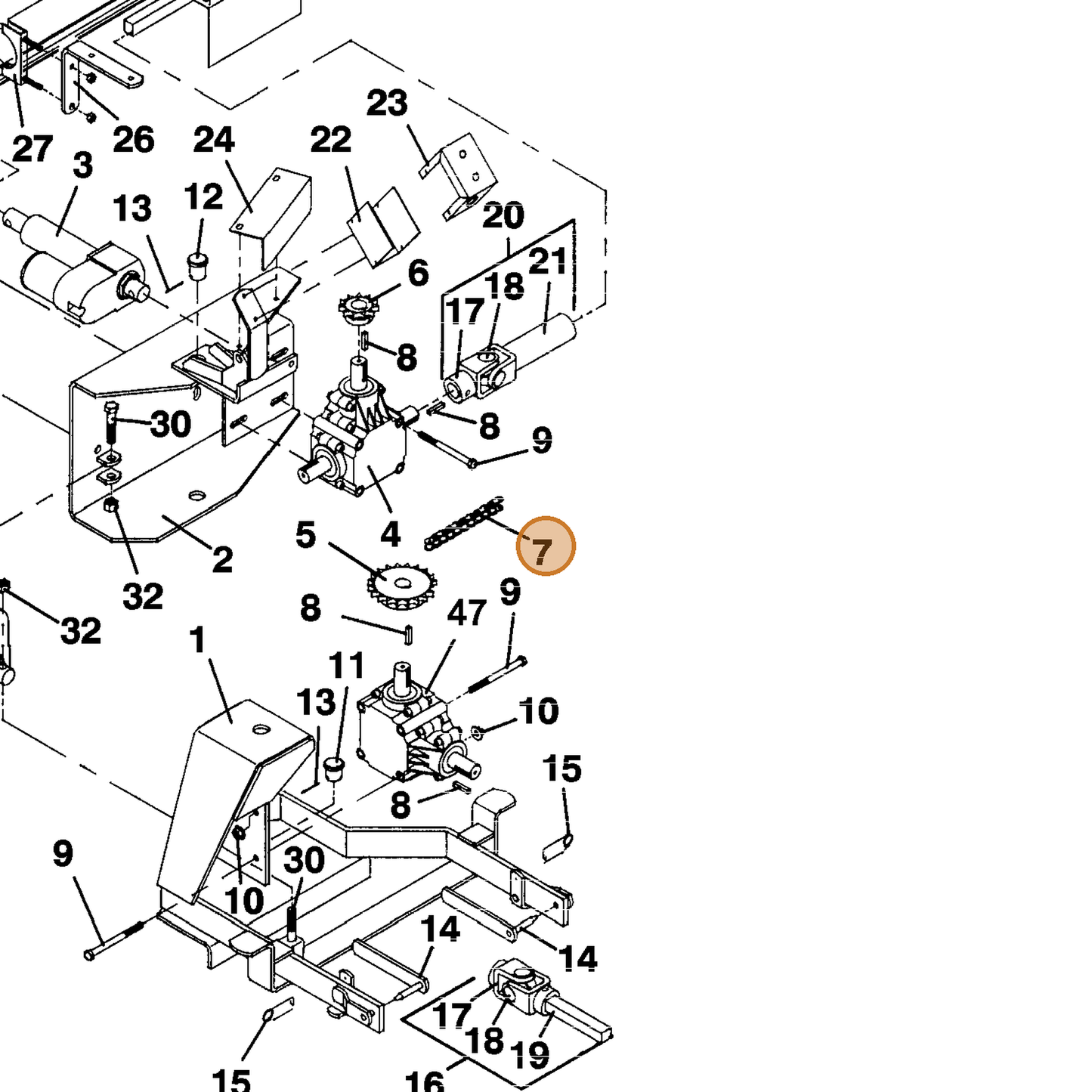 Grasshopper part 385440 — IPL diagram snippet (6x zoom, amber highlight)