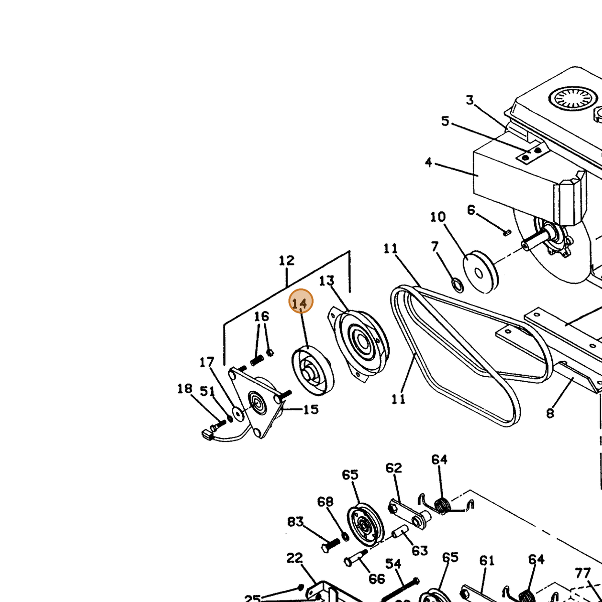 Grasshopper part 388799 — IPL diagram snippet (6x zoom, amber highlight)