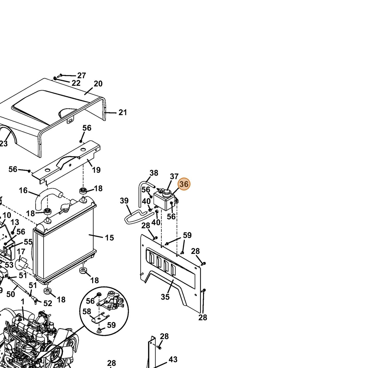 Grasshopper part 421980 — IPL diagram snippet (6x zoom, amber highlight)