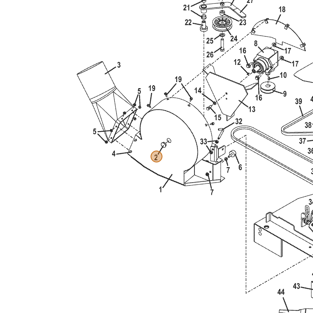 Grasshopper part 422075 — IPL diagram snippet (6x zoom, amber highlight)