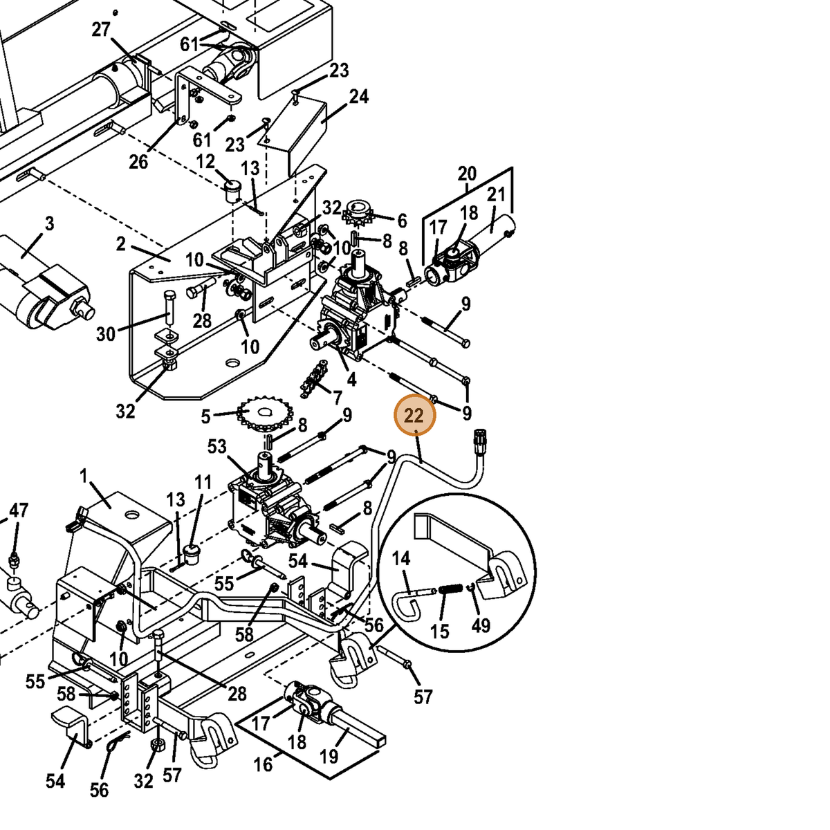 Grasshopper part 423145 — IPL diagram snippet (6x zoom, amber highlight)