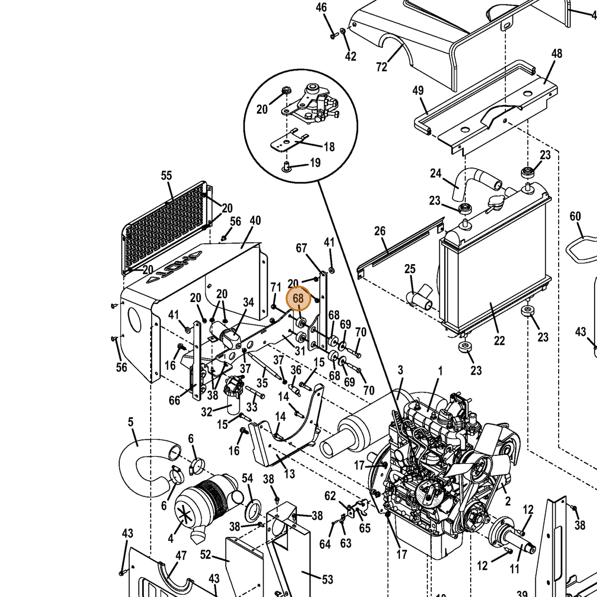 Grasshopper part 424005 — IPL diagram snippet (6x zoom, amber highlight)
