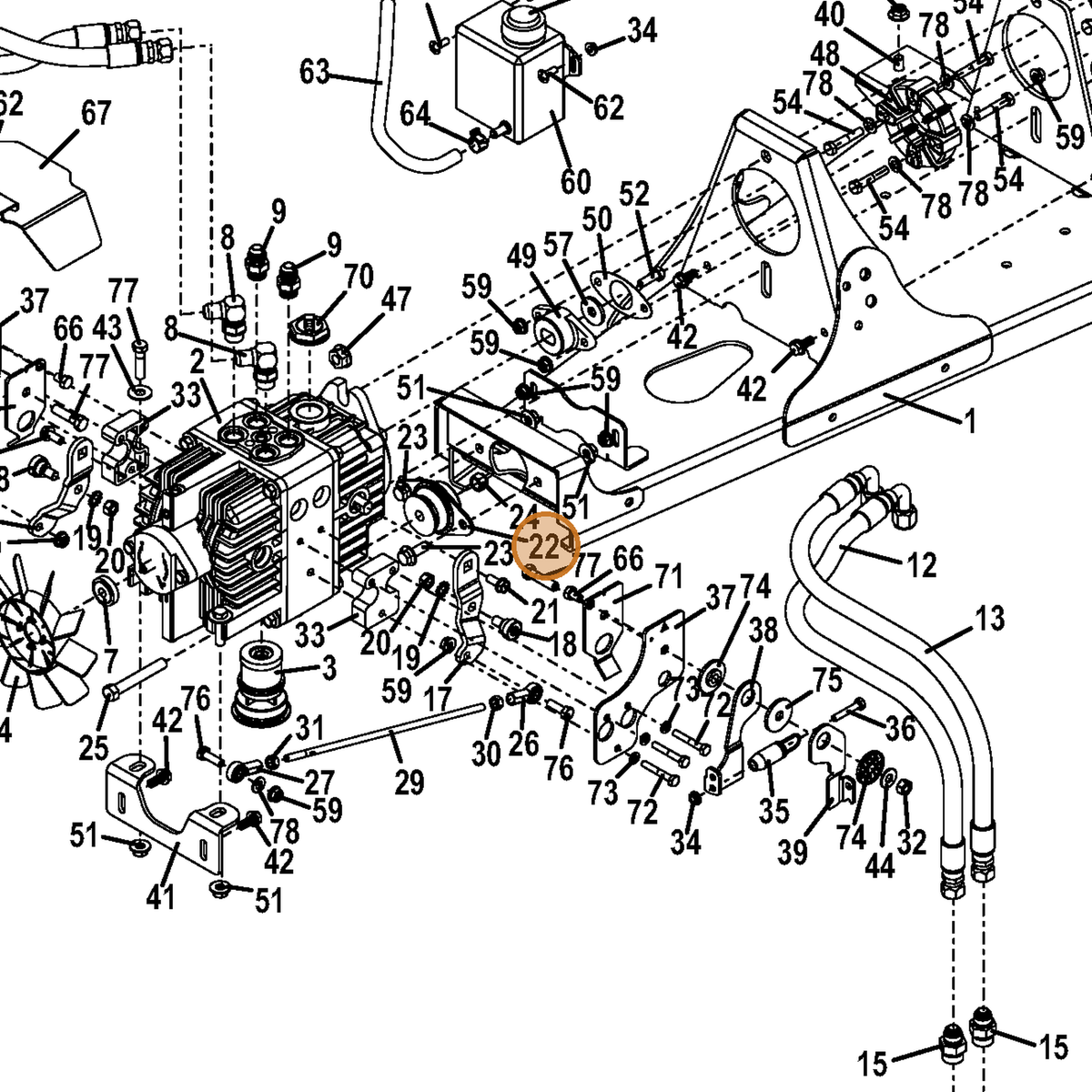 Grasshopper part 424070 — IPL diagram snippet (6x zoom, amber highlight)