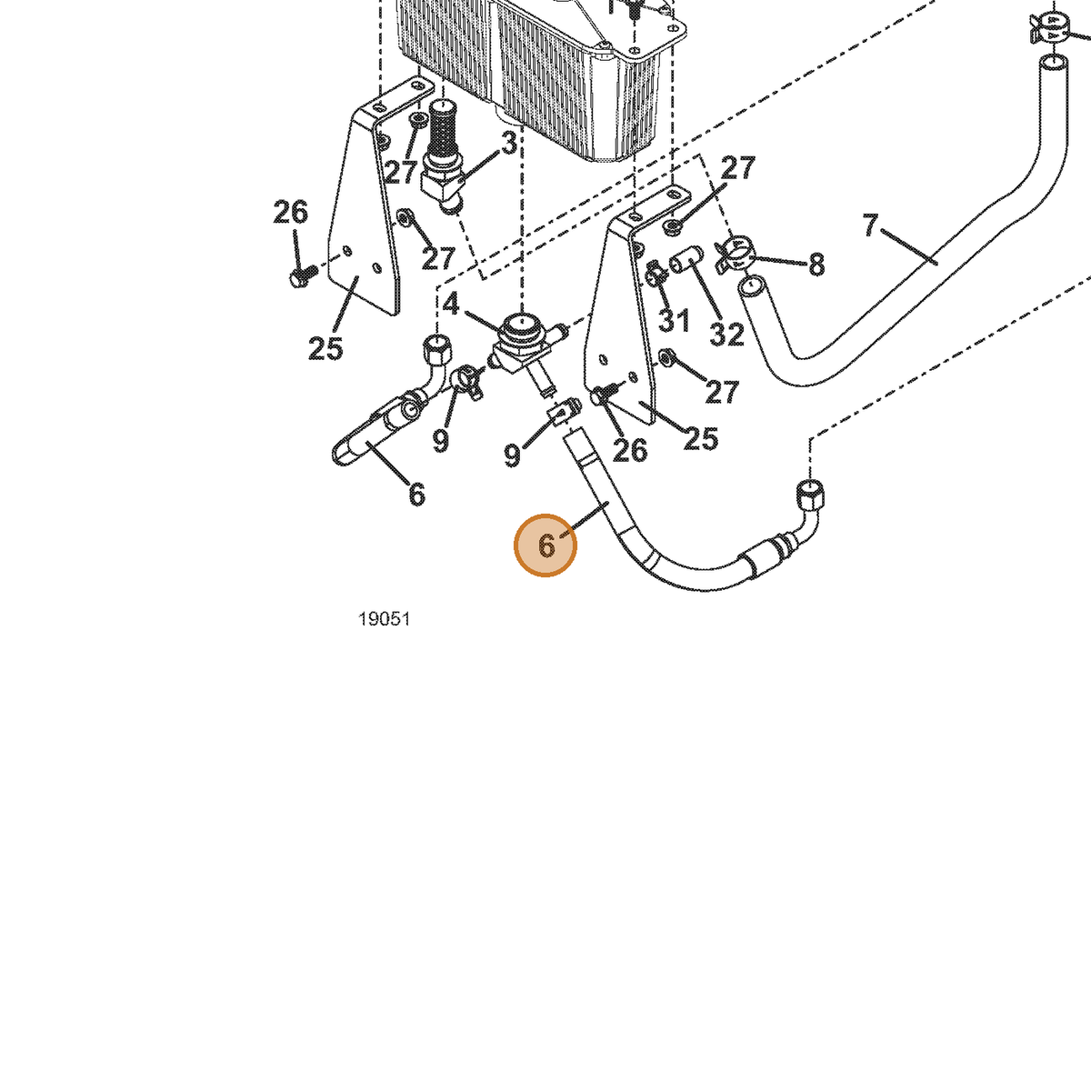 Grasshopper part 424349 — IPL diagram snippet (6x zoom, amber highlight)