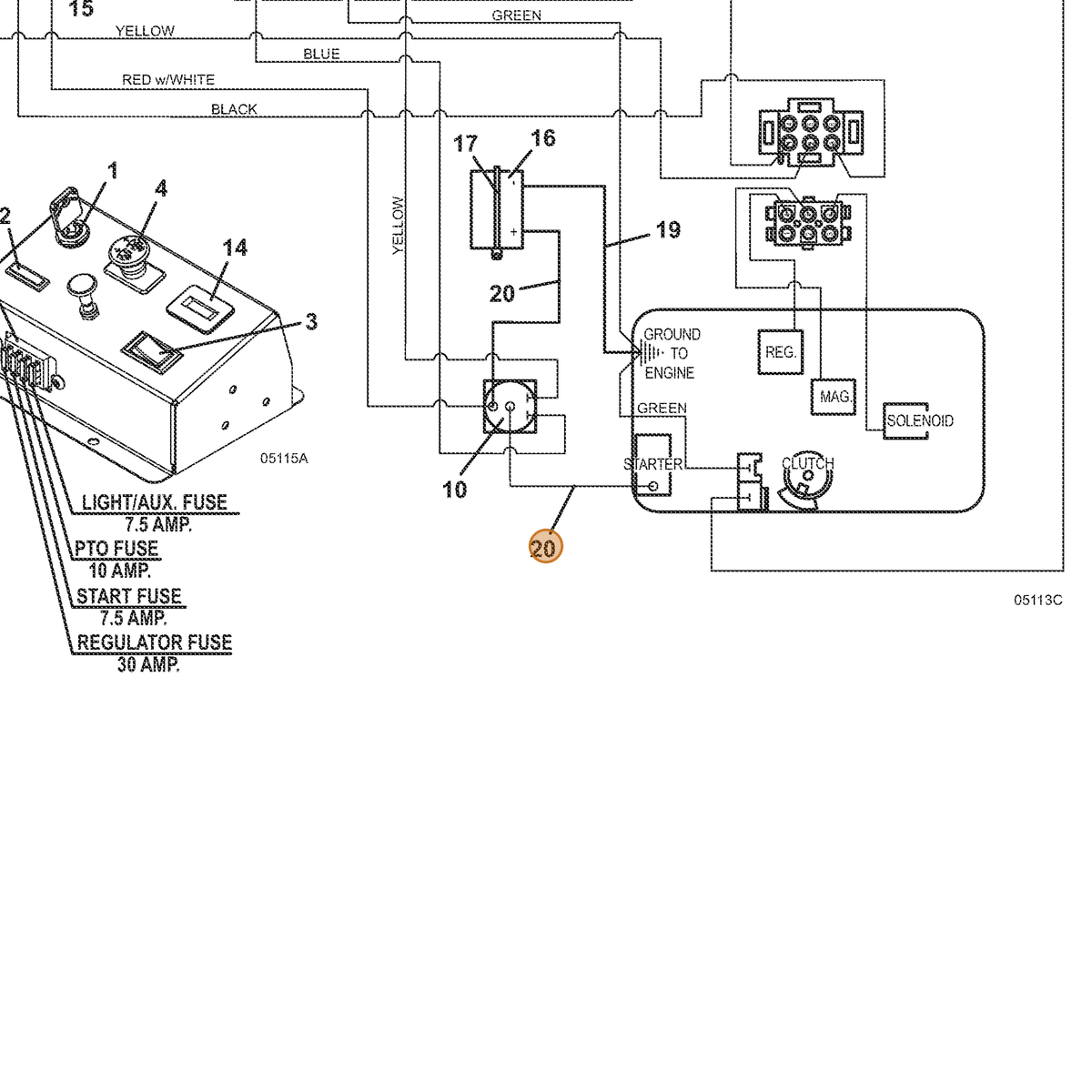 Grasshopper part 425220 — IPL diagram snippet (6x zoom, amber highlight)