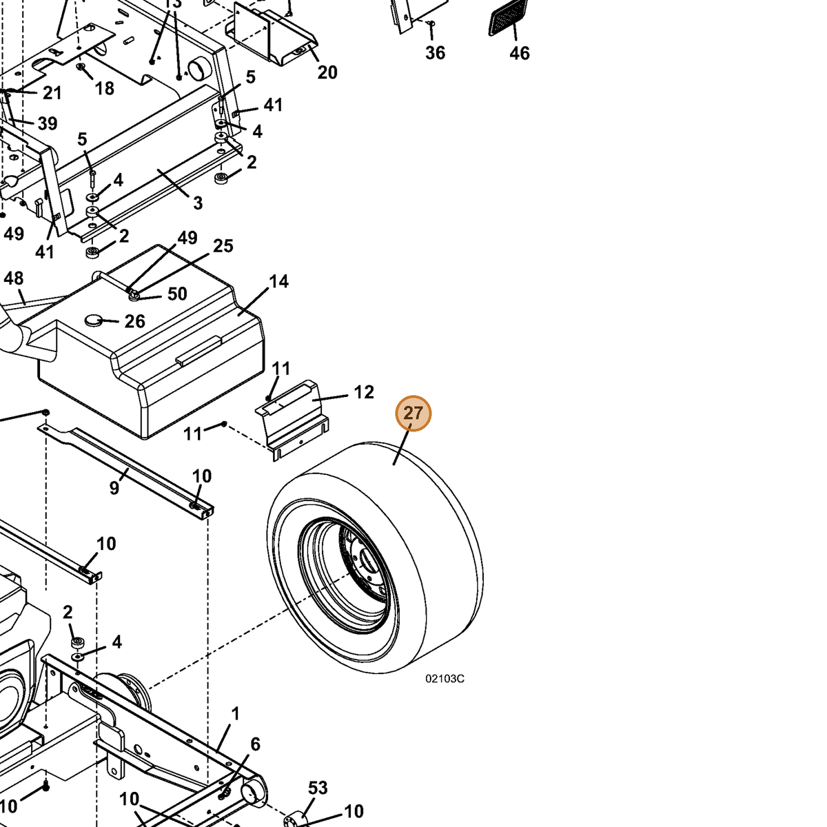 Grasshopper part 483435 — IPL diagram snippet (6x zoom, amber highlight)