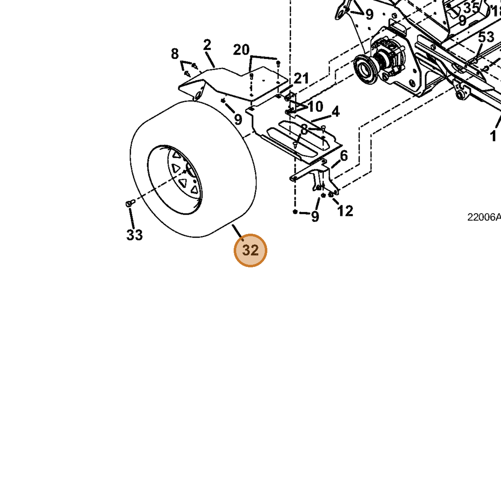 Grasshopper part 483445 — IPL diagram snippet (6x zoom, amber highlight)
