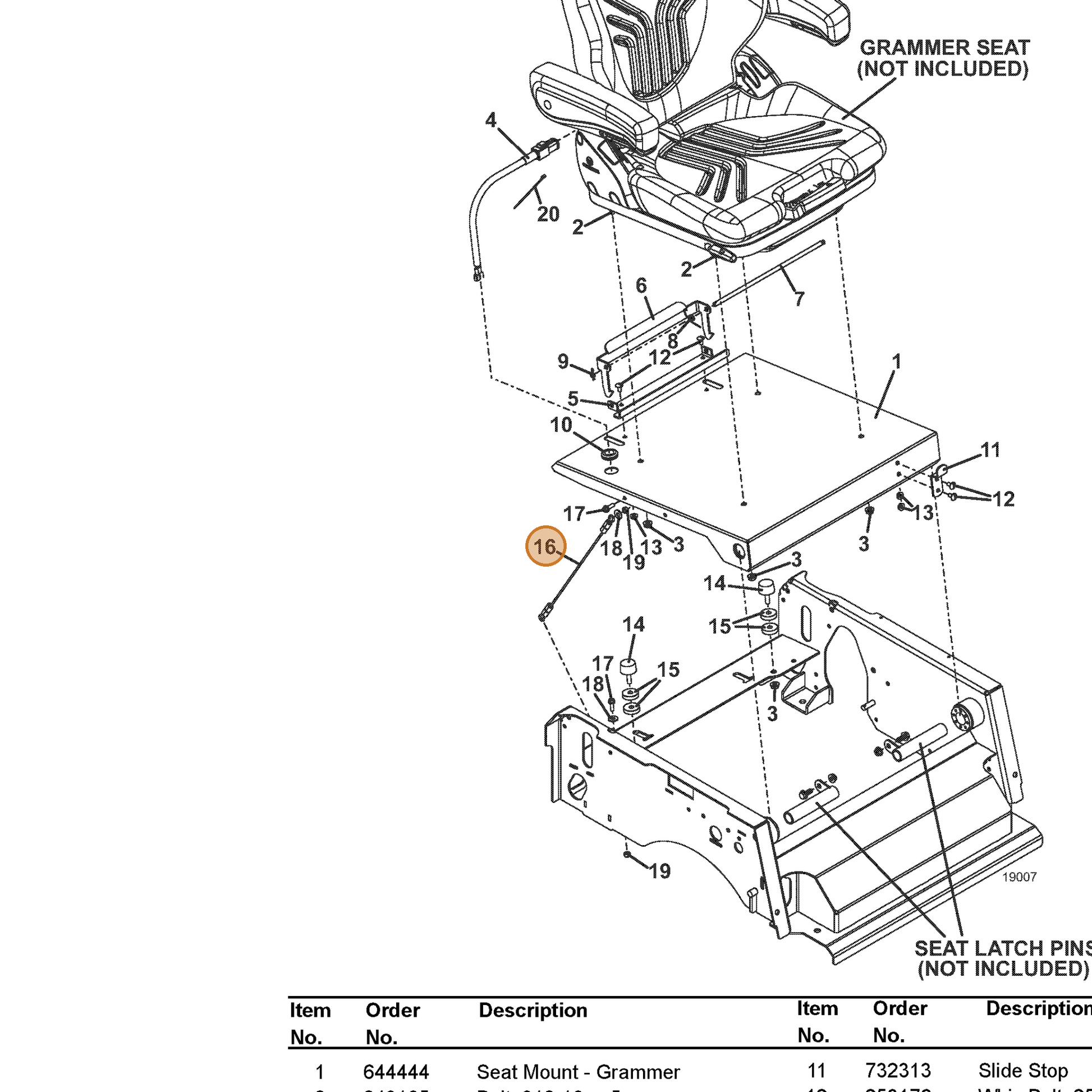 Grasshopper part 603215 — IPL diagram snippet (6x zoom, amber highlight)