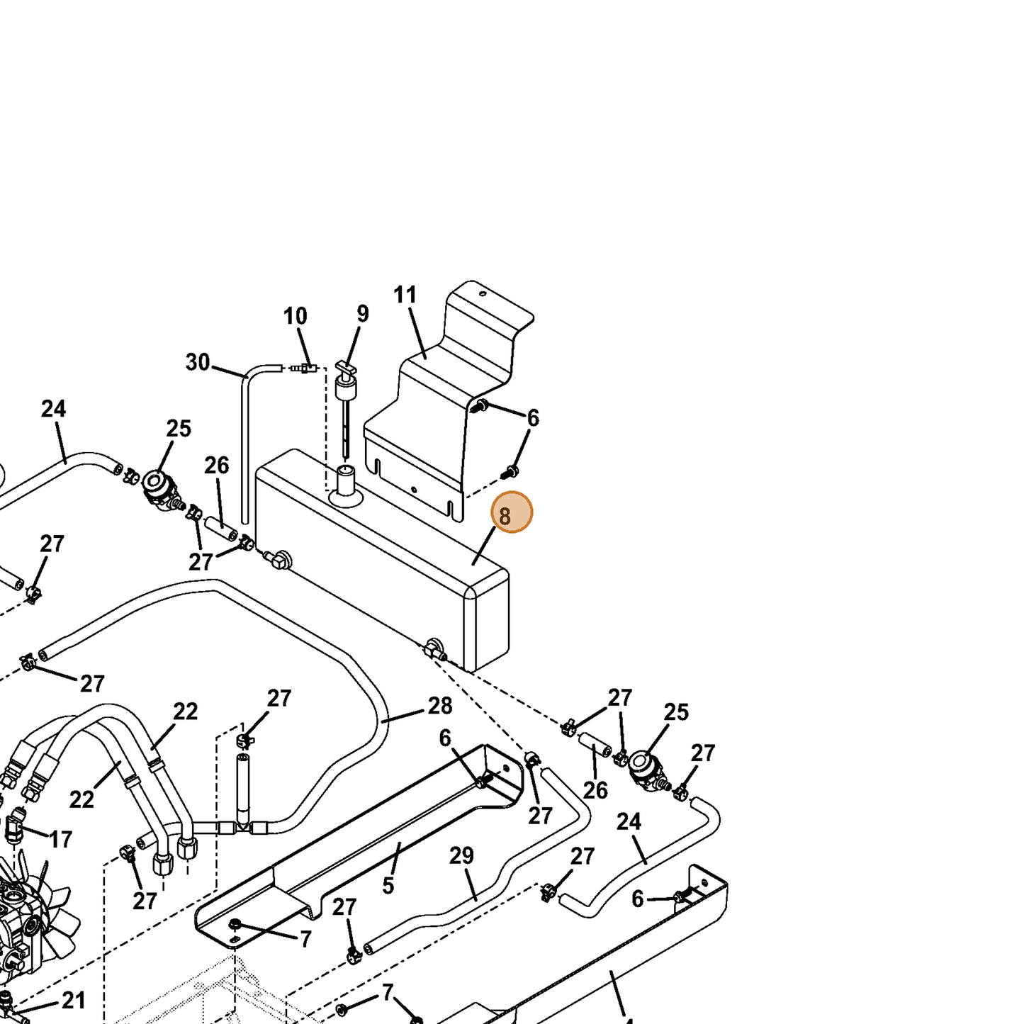 Grasshopper part 603607 — IPL diagram snippet (6x zoom, amber highlight)