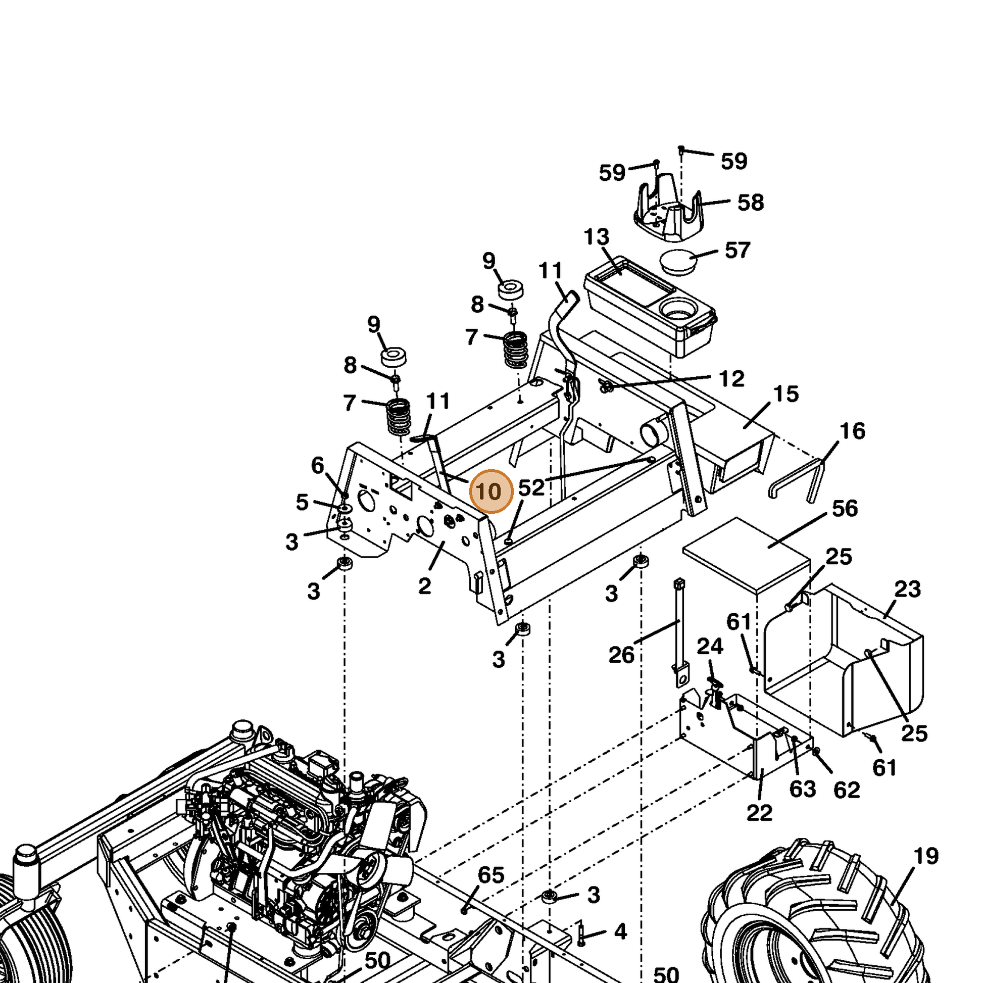 Grasshopper part 603857 — IPL diagram snippet (6x zoom, amber highlight)
