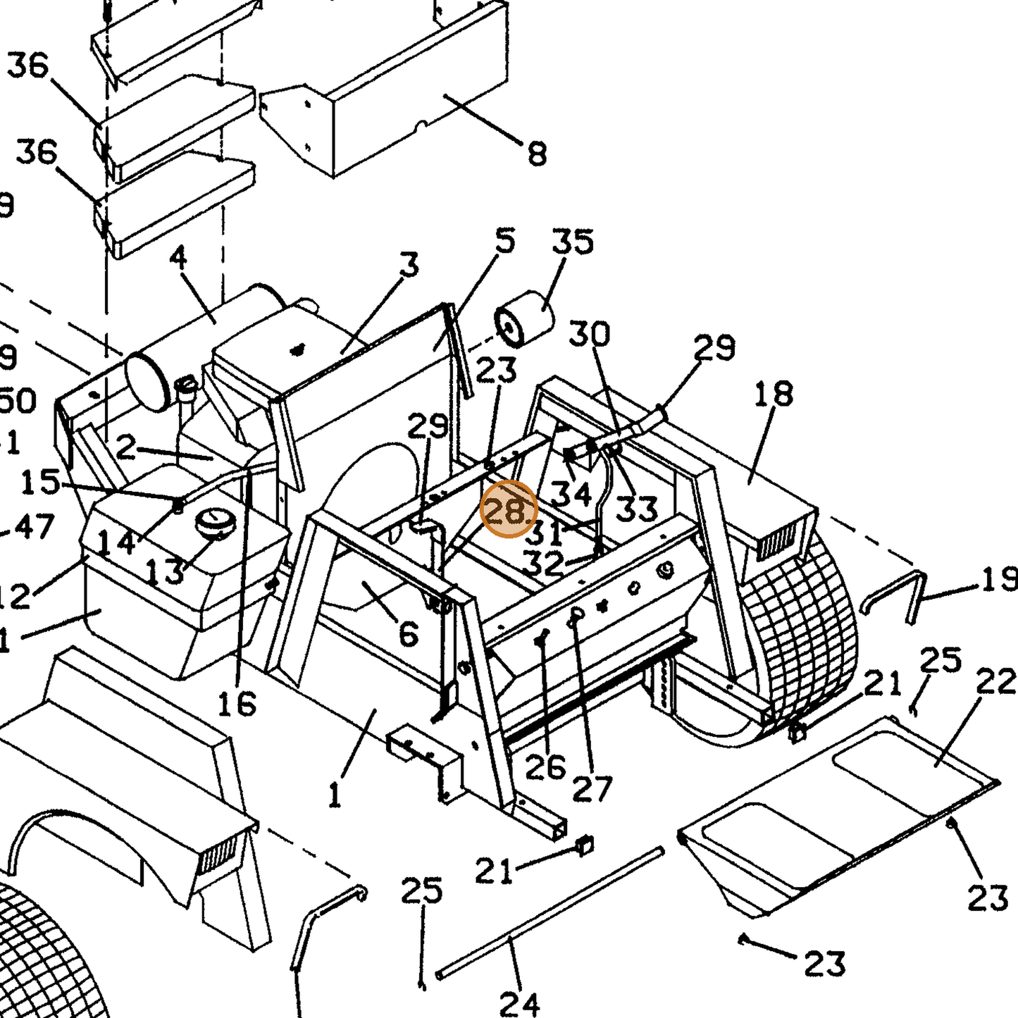 Grasshopper part 603860 — IPL diagram snippet (6x zoom, amber highlight)