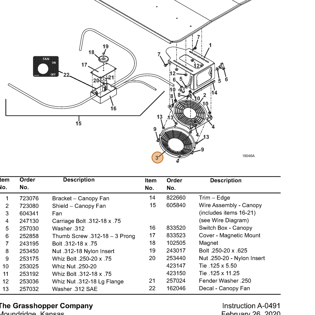 Grasshopper part 604341 — IPL diagram snippet (6x zoom, amber highlight)