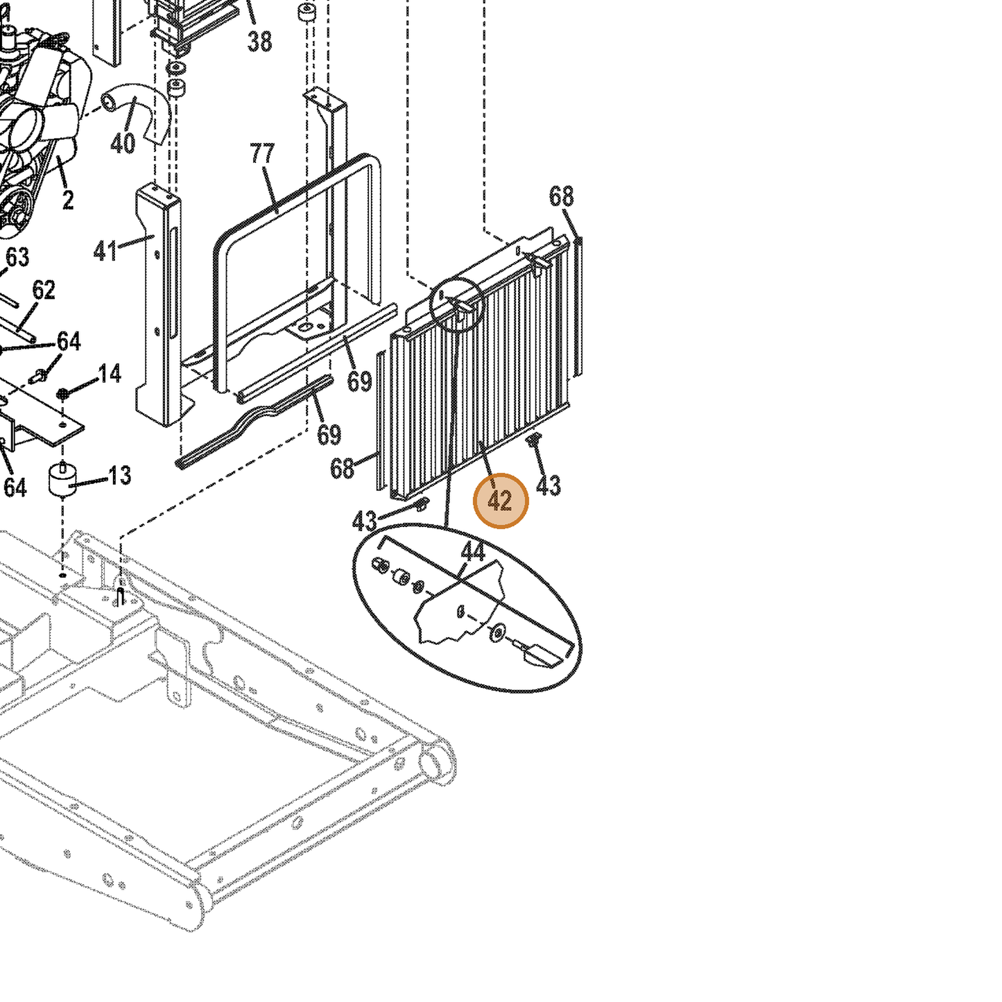 Grasshopper part 604384 — IPL diagram snippet (6x zoom, amber highlight)