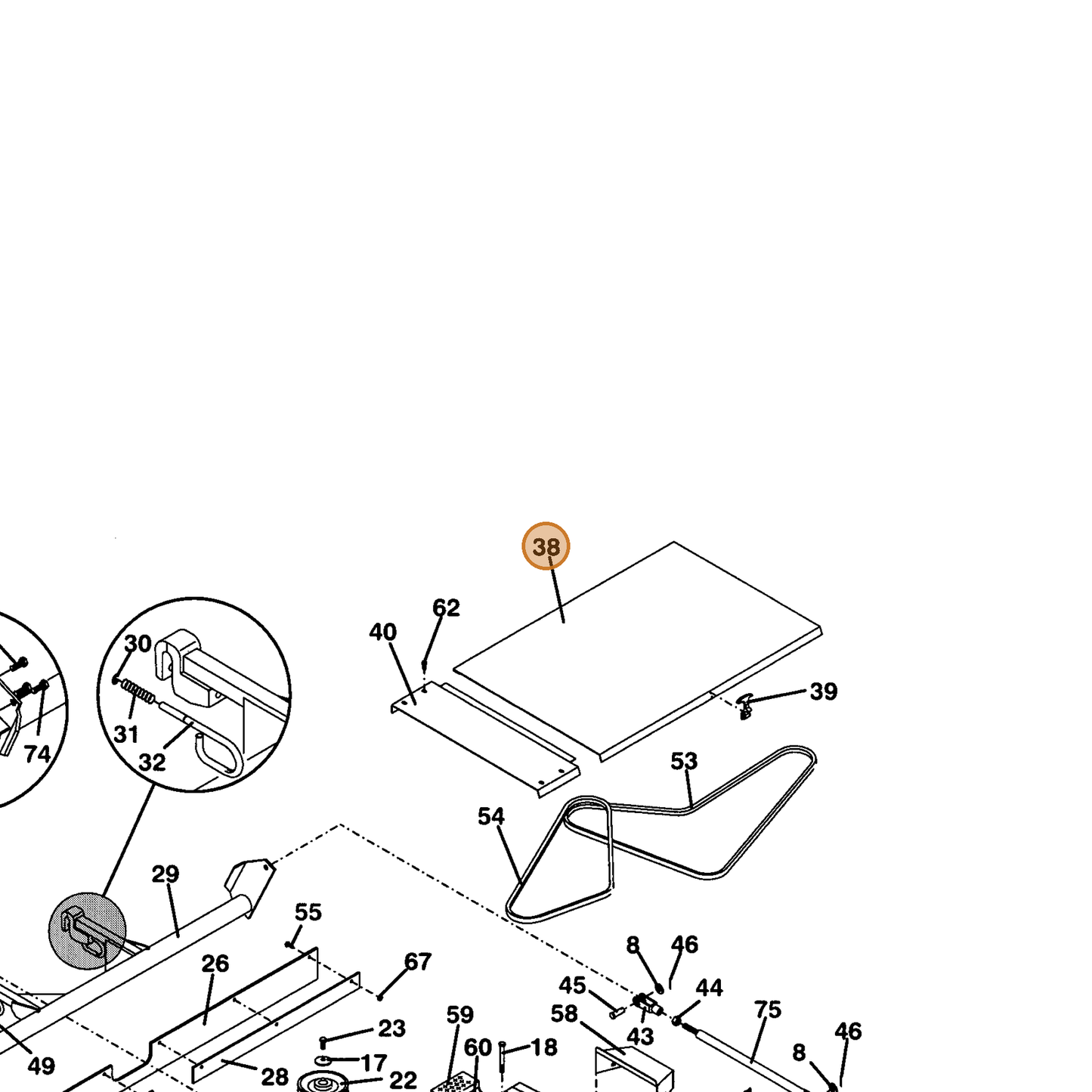 Grasshopper part 604728 — IPL diagram snippet (6x zoom, amber highlight)