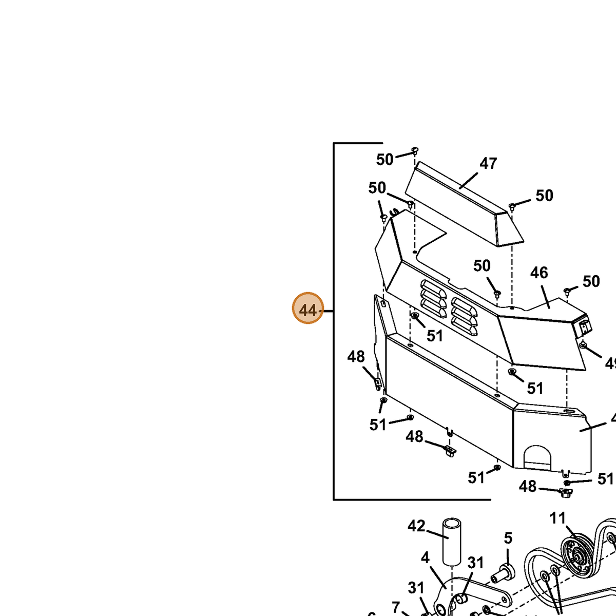 Grasshopper part 604744 — IPL diagram snippet (6x zoom, amber highlight)