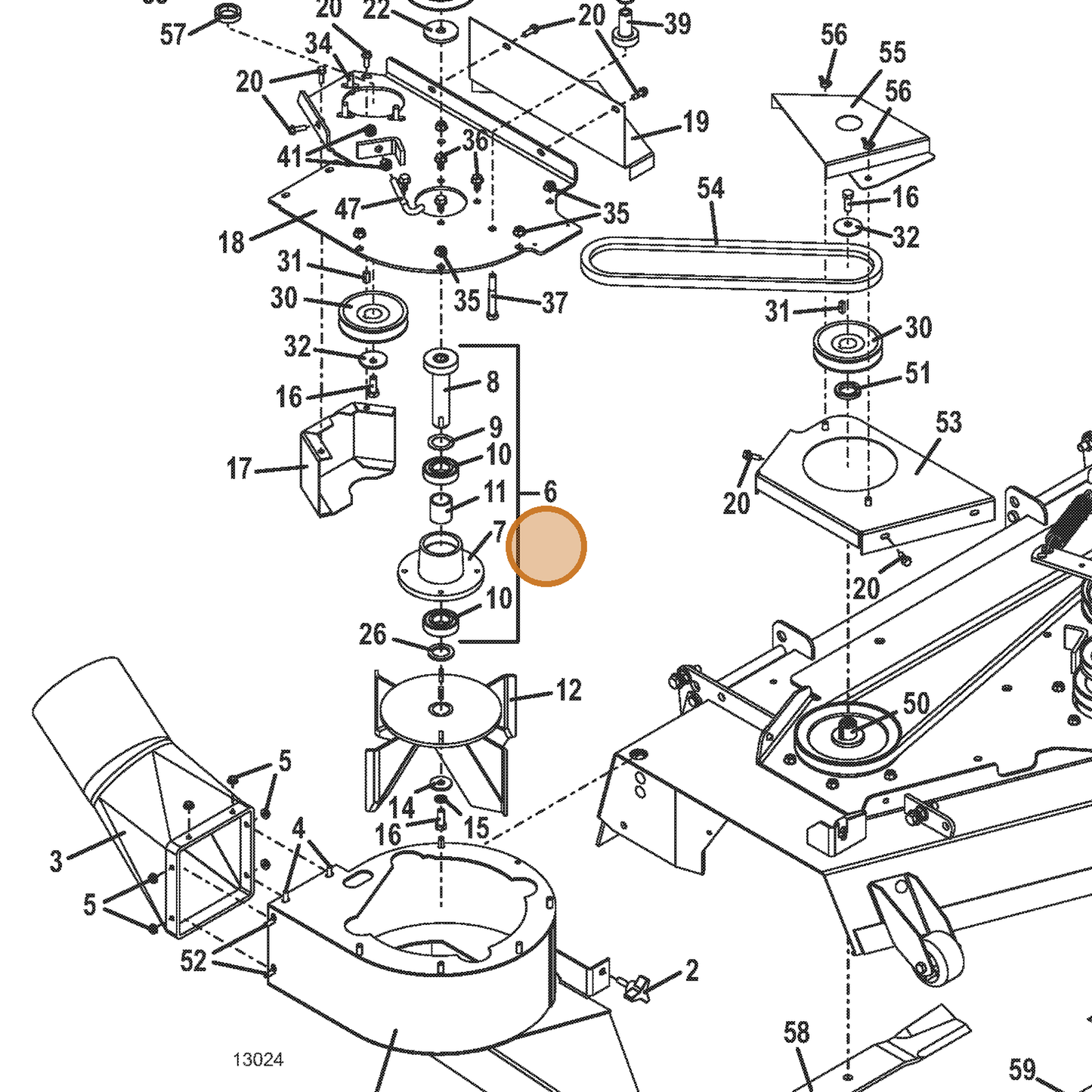 Grasshopper part 604795 — IPL diagram snippet (6x zoom, amber highlight)