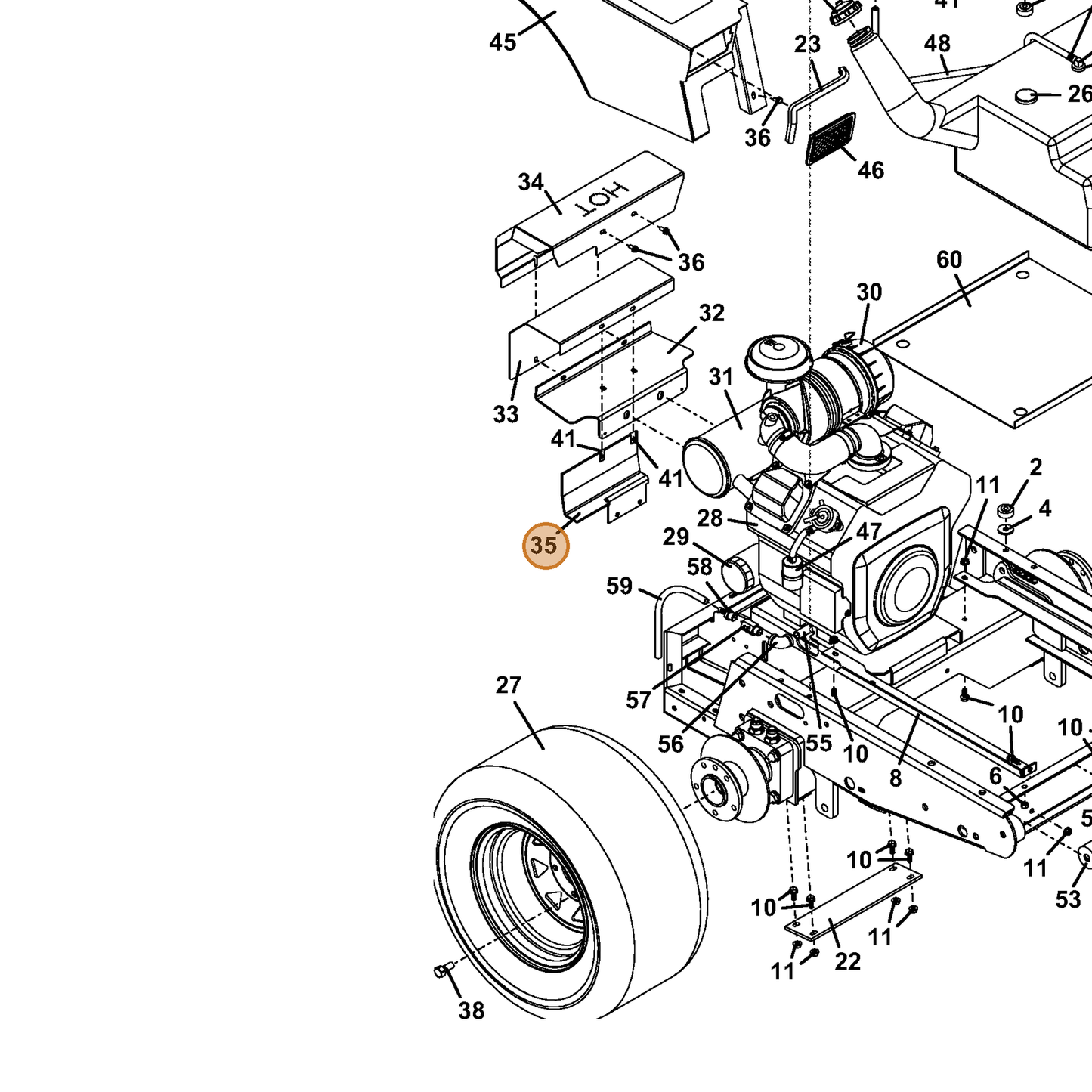 Grasshopper part 605125 — IPL diagram snippet (6x zoom, amber highlight)