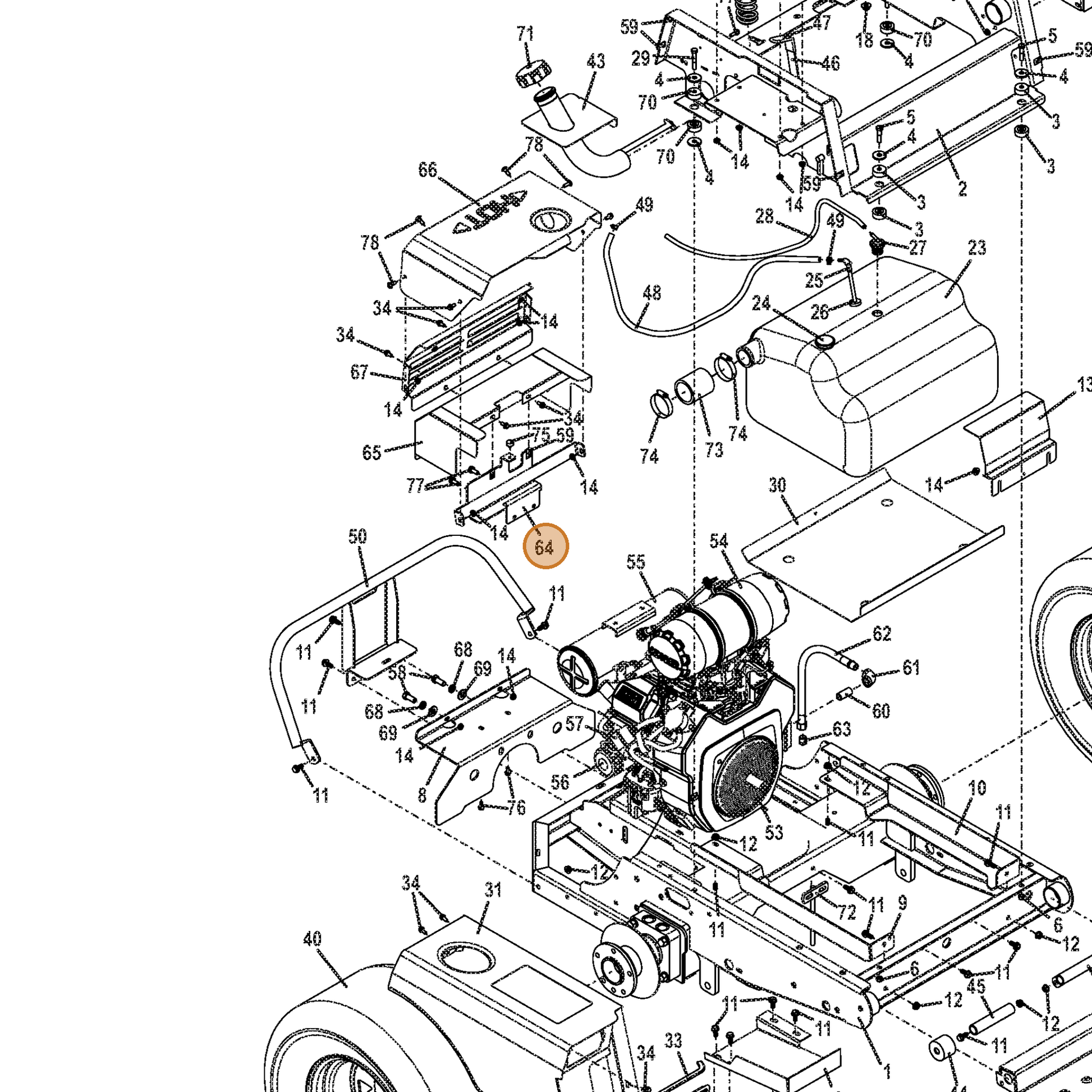Grasshopper part 605126 — IPL diagram snippet (6x zoom, amber highlight)